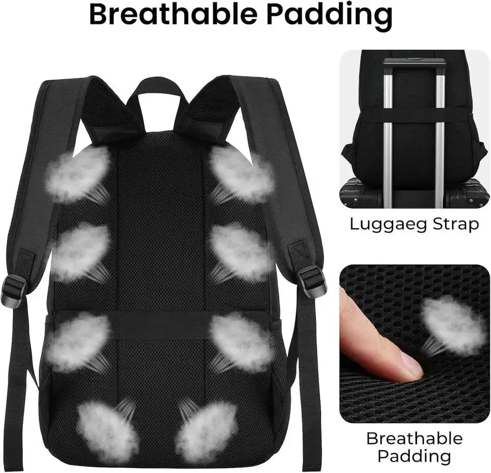 Unisex Black Backpack for School Lightweight Fits 15.6 Inch Laptop Water Bottle
